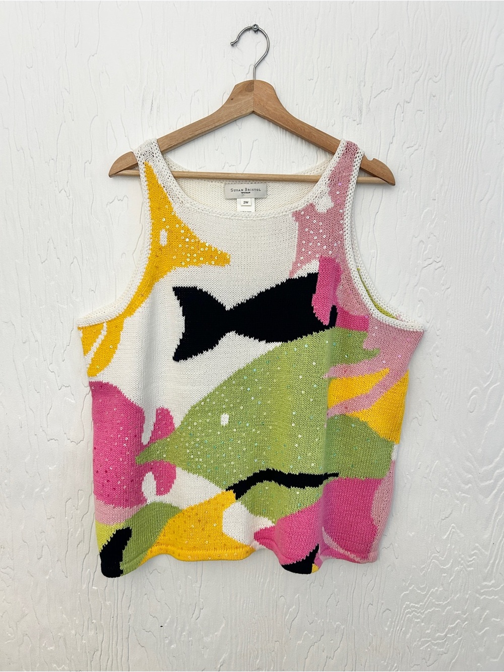 SUSAN BRISTOL Cotton Knit Fish Tank Top Size 2X Vintage Coastal Summer